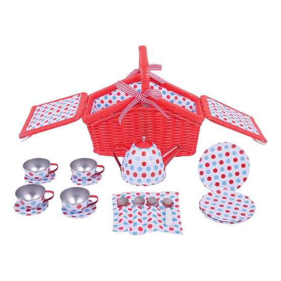 Bigjigs Toys Čajová bodkovaná sada v piknikovom koši