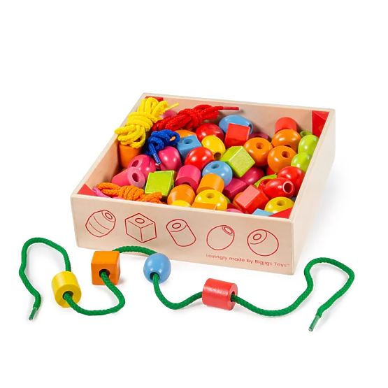 Bigjigs Toys Drevené navliekacie korálky v dóze
