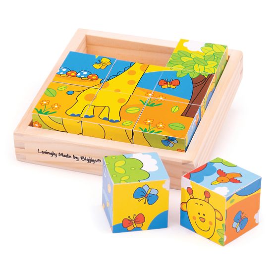 Bigjigs Toys Obrázkové kocky kubusy Safari 9 kociek