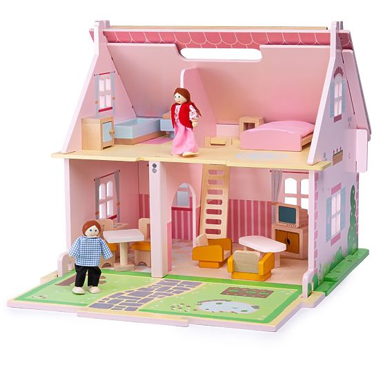 Bigjigs Toys Prenosný drevený domček pre bábiky