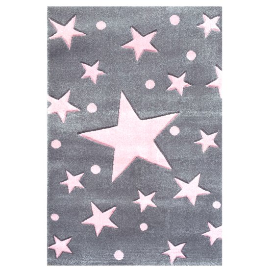 Detský koberec STARS strieborno-šedo-ružový