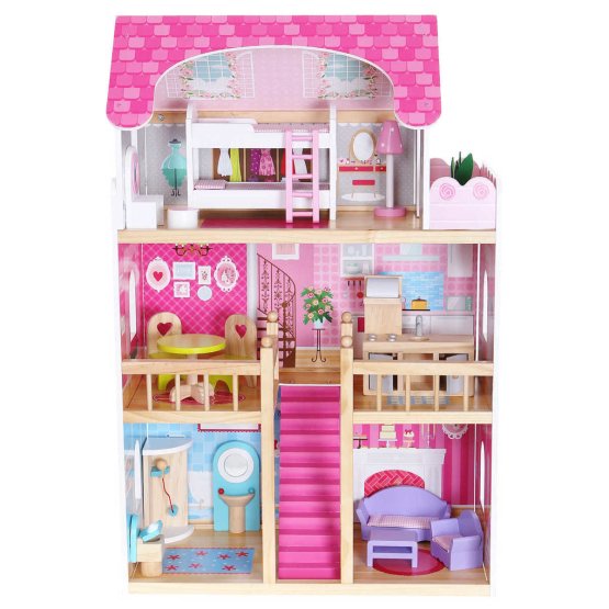 Drevený domček pre bábiky - ružová rezidencia