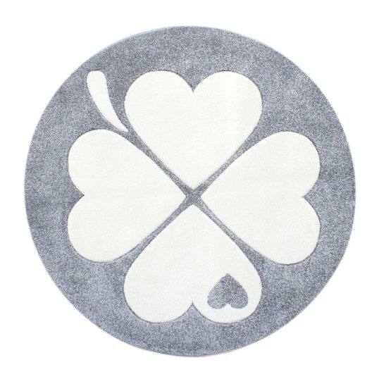 Detský okrúhly koberec ŠTVORLÍSTOK - striebornošedý s bielym štvorlístkom