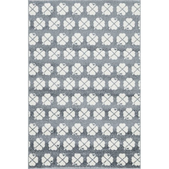 Detský koberec štvorlístky striebornošedý - biely