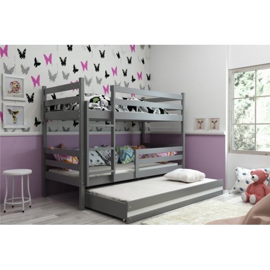 Detská poschodová posteľ s prístelkou ERIKA - sivá - 200x90 cm