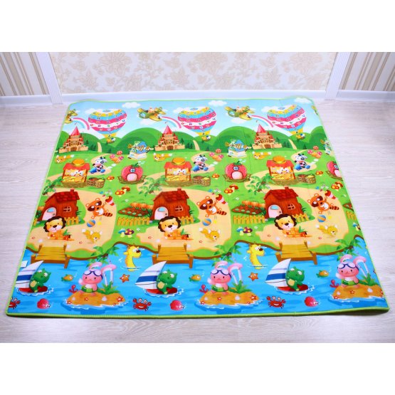 Detský penový koberec - vláčik + domček leva - 180x200x1 cm