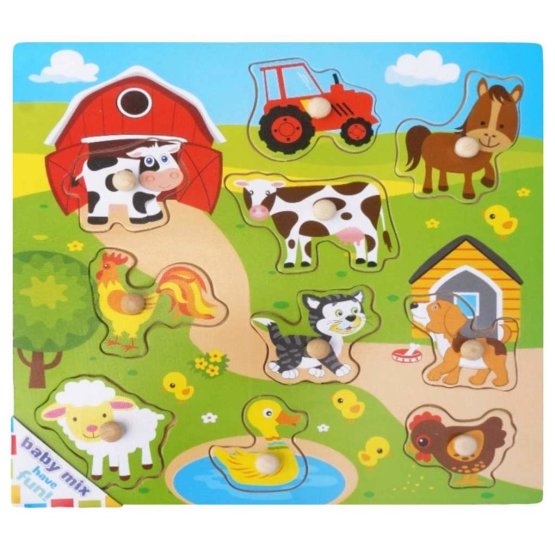 Detské drevené puzzle s úchytkami Baby Mix Dedina Podľa obrázku