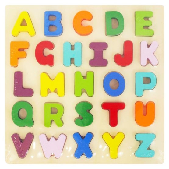 Detské drevené puzzle s úchytkami Baby Mix Písmená Podľa obrázku