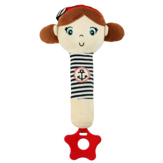 Detská pískacia plyšová hračka s hryzátkom Baby Mix námorník dievča Červená
