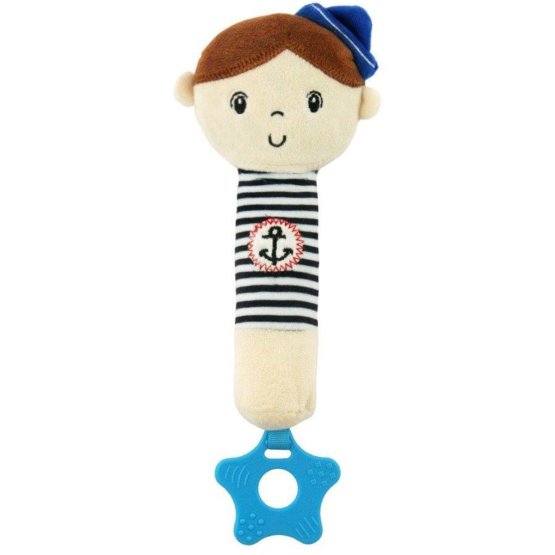 Detská pískacia plyšová hračka s hryzátkom Baby Mix námorník chlapec Modrá