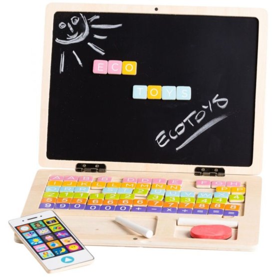 Detský drevený laptop s magnetickou doskou
