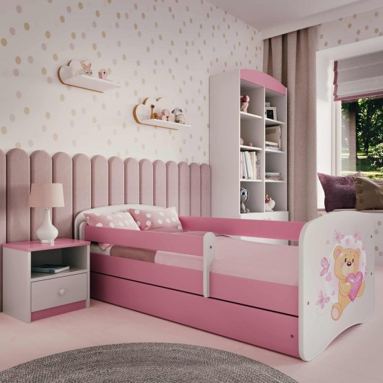 Detská posteľ so zábranou Ourbaby - Medvedík - ružová