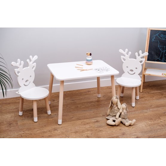 Detský stôl so stoličkami - Jeleň - biely
