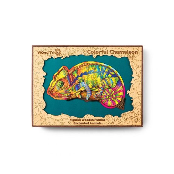 Farebné drevené puzzle - chameleón