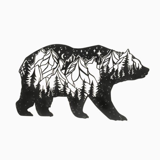 Drevený geometrický obraz - Medveď Hory - rôzne farby Farba: čierna