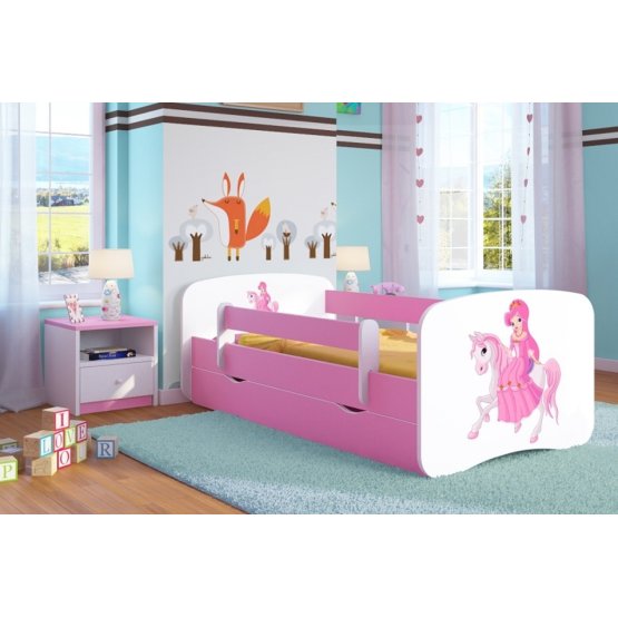 OURBABY detská posteľ so zábranou ružová - princezná na koni