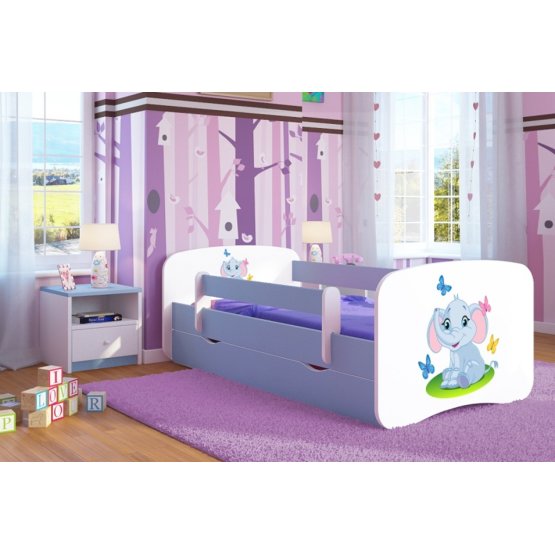 OURBABY detská posteľ so zábranou - sloník - modrá