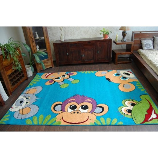Detský koberec Monkey - tyrkysový