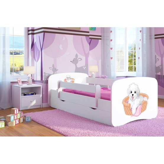 OURBABY detská posteľ so zábranou - psík- biely