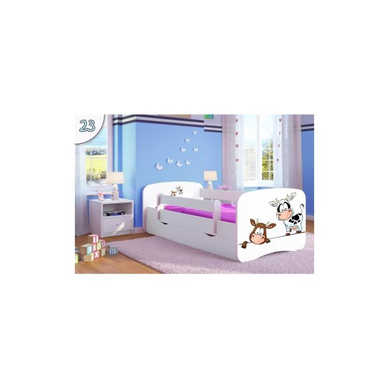 OURBABY detská posteľ so zábranou - kravičky- biela