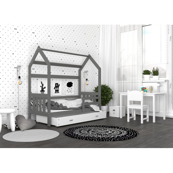 Detská posteľ domček Filip - šedo-biela