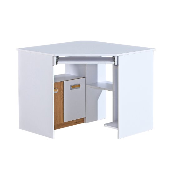 Rohový písací stôl L11 - biely / dub nash