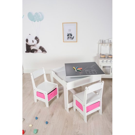 Ourbaby detský stôl so stoličkami s ružovými boxmi
