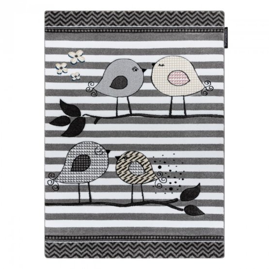 Detský koberec PETIT - Vtáčiky - šedo-biely