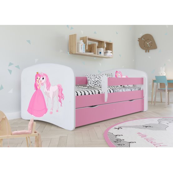 OURBABY detská posteľ so zábranou - princezná s koníkom - ružová