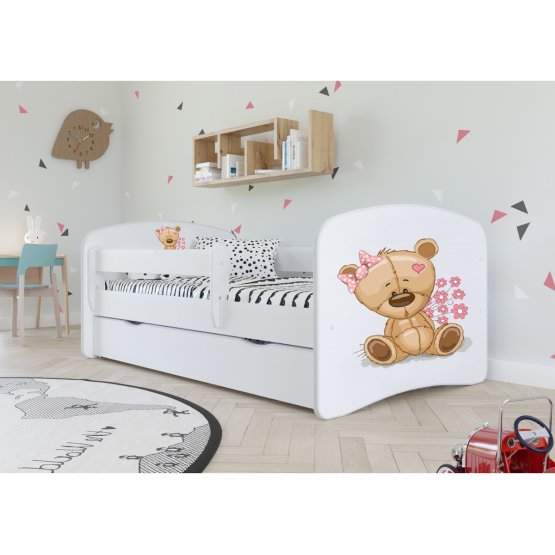 OURBABY detská posteľ so zábranou - medvedík - biela