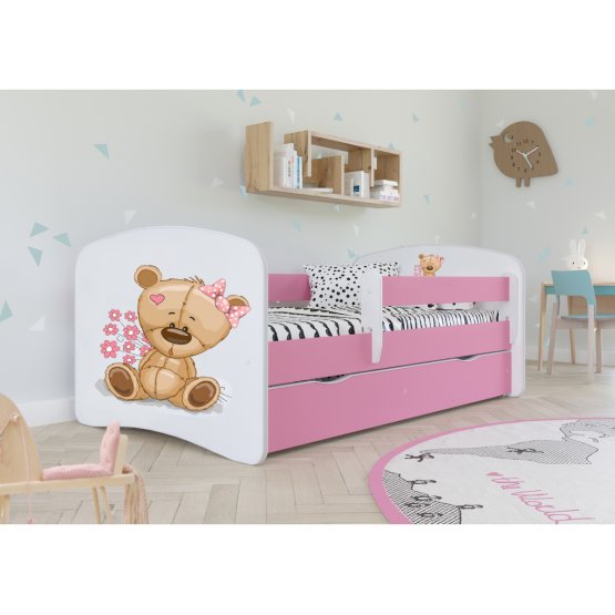 OURBABY detská posteľ so zábranou - medvedík - ružová