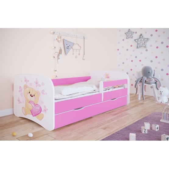 OURBABY detská posteľ so zábranou - macko - ružová