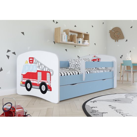 OURBABY detská posteľ so zábranou - hasičšké auto - modrá