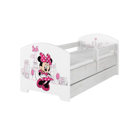Detská posteľ so zábranou - Minnie Mouse v Paríži - biela