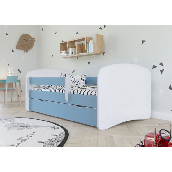 OURBABY detská posteľ so zábranou - modrá a biela