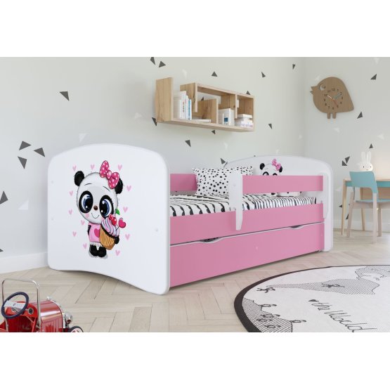 Detská posteľ sa zábranou - Panda - ružová