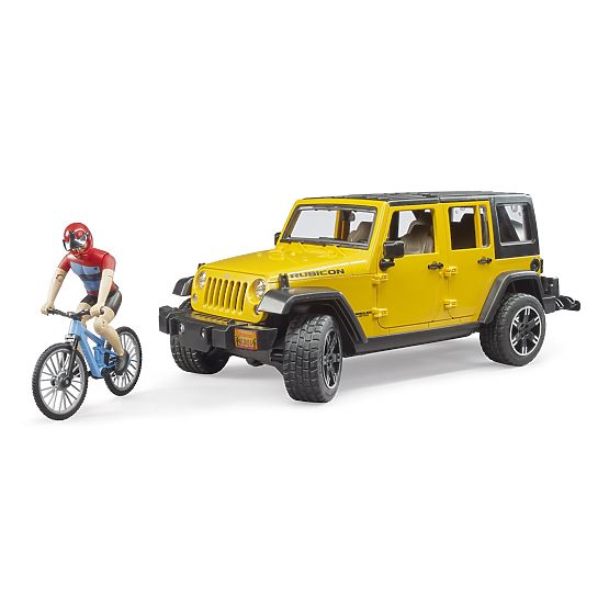 Bruder Jeep Wrangler Rubicon s cyklistom a bicyklom
