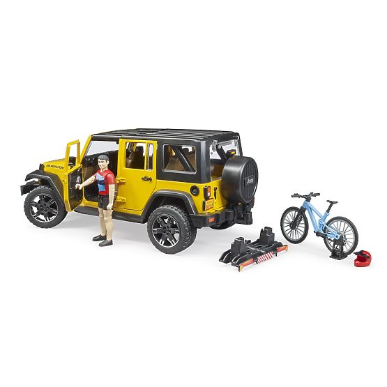Bruder Jeep Wrangler Rubicon s cyklistom a bicyklom