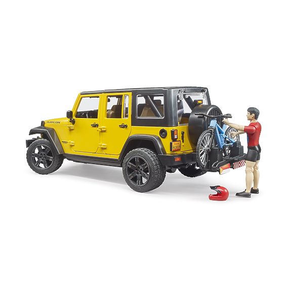 Bruder Jeep Wrangler Rubicon s cyklistom a bicyklom
