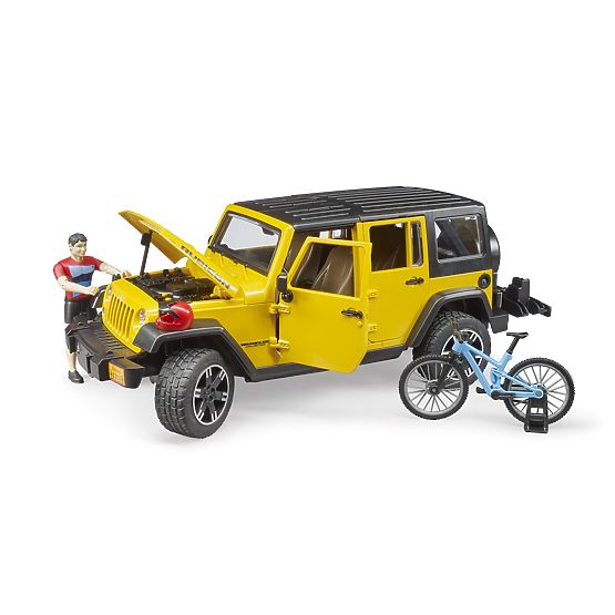 Bruder Jeep Wrangler Rubicon s cyklistom a bicyklom