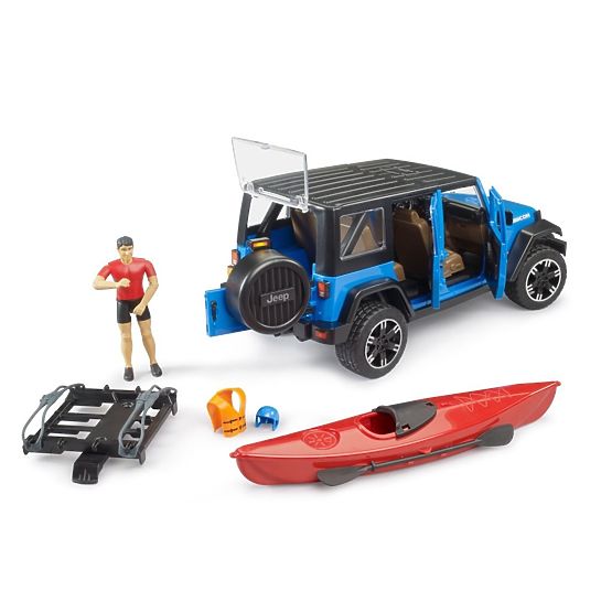 Bruder Jeep Wrangler Rubicon s kajakom a figúrkou 1:16