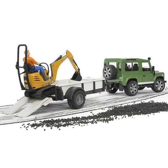 Bruder LAND ROVER + prepravník, minibager JCB