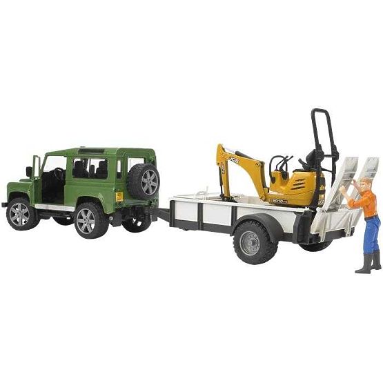 Bruder LAND ROVER + prepravník, minibager JCB