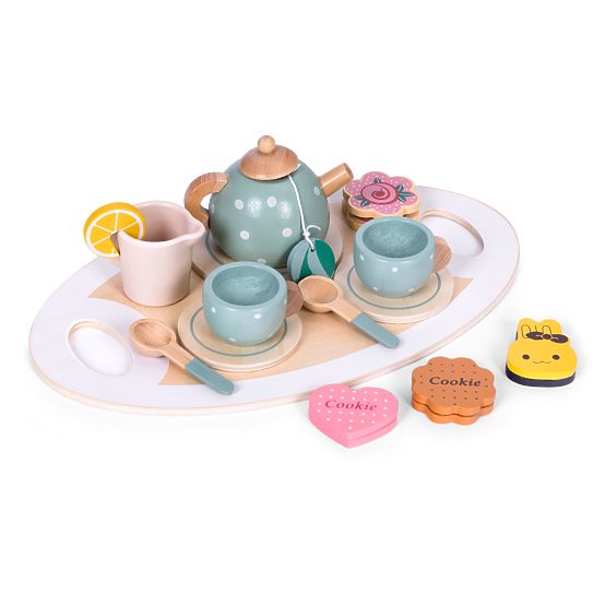 Čajová a kávová súprava s cukrovinkami šálky kanvica tácka podnos ECOTOYS