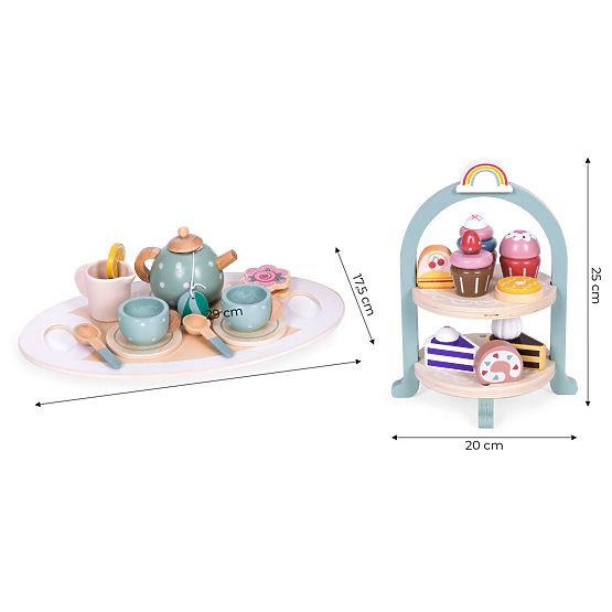 Čajová a kávová súprava s cukrovinkami šálky kanvica tácka podnos ECOTOYS