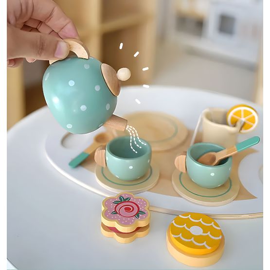 Čajová a kávová súprava s cukrovinkami šálky kanvica tácka podnos ECOTOYS