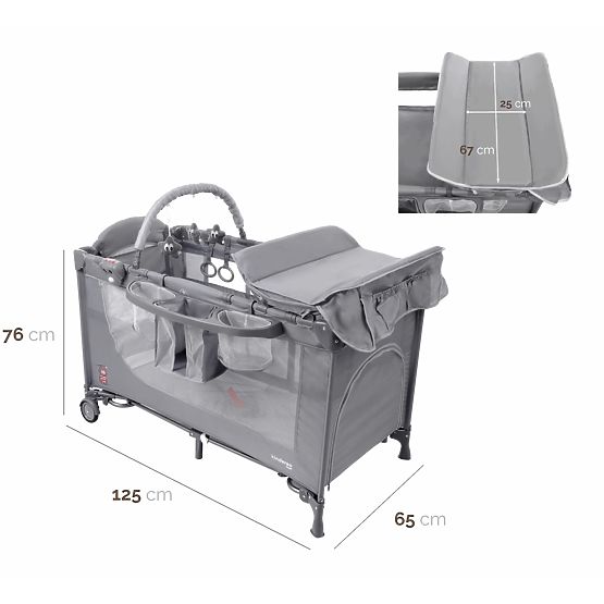 Cestovná postieľka Comfort Plus - sivá