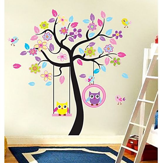 Dekorácia na stenu - sovičky na hojdačke