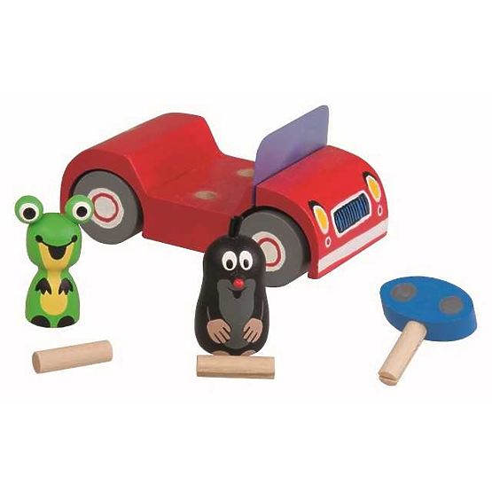 Detoa Drevené auto červené - Krtko na výlete