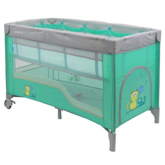 Detská cestovná postieľka Baby mačky mint Zelená